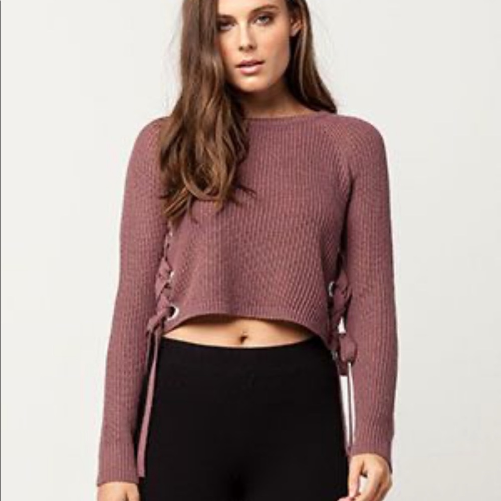 Purple cropped side lace sweater